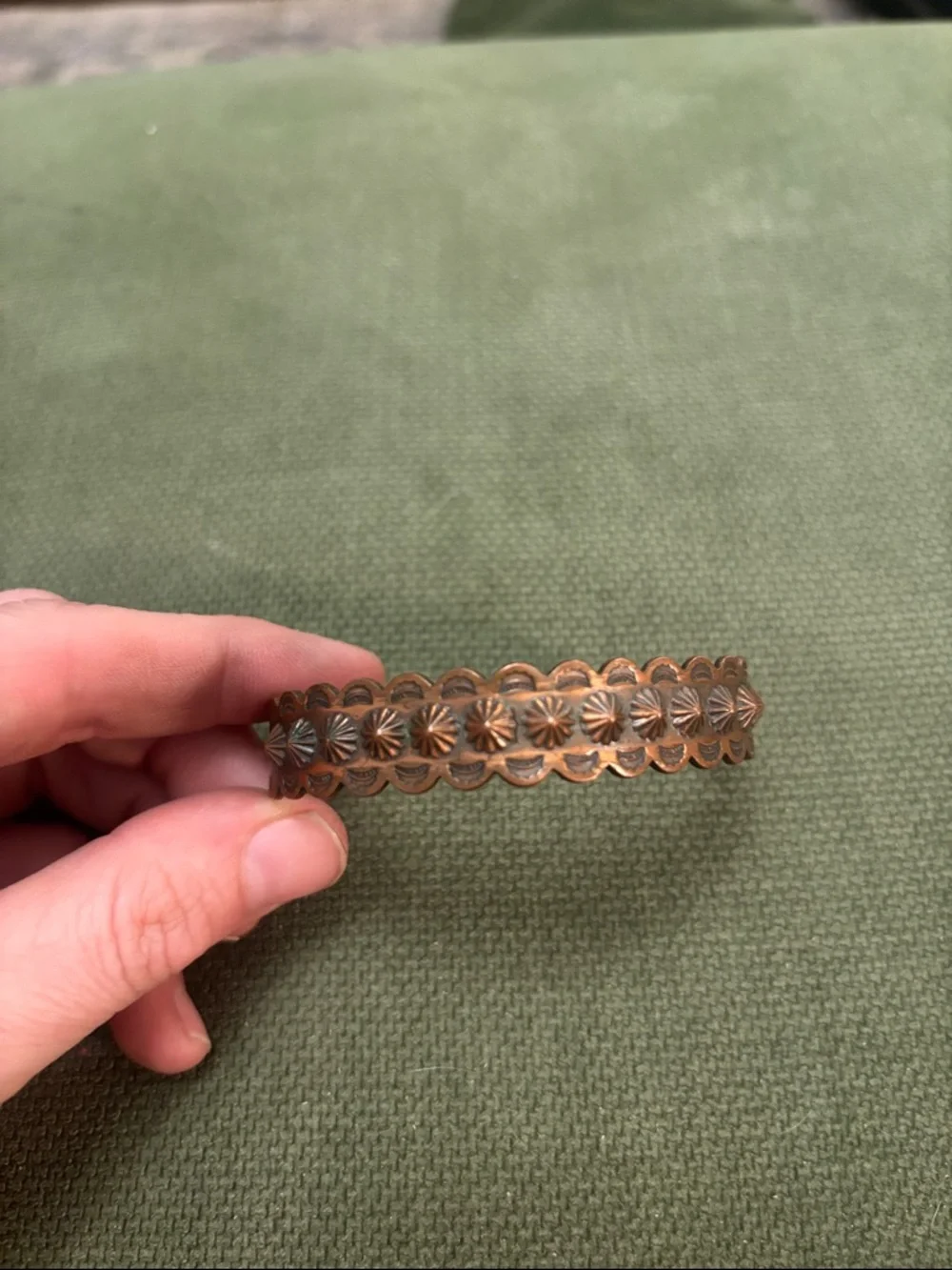 Handcrafted southwestern copper cuff bracelet arrow sunburst